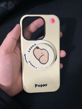 Cream "Puppy" 16Pro Case with Pop Socket